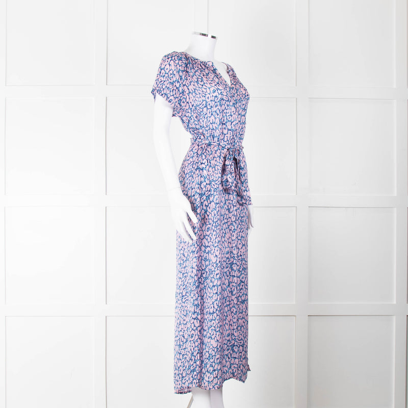 Primrose Park Pink Blue Leopard Print Short Sleeve Maxi Dress