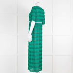 Maje Green Blue Trim Knitted Short Sleeve Maxi Dress & Slip