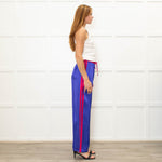 Serena Bute Purple Silky Wide Leg Pink Side Stripes Pink Elastic Trousers