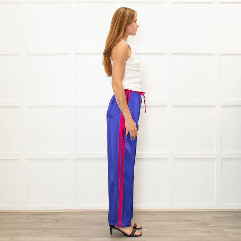 Serena Bute Purple Silky Wide Leg Pink Side Stripes Pink Elastic Trousers
