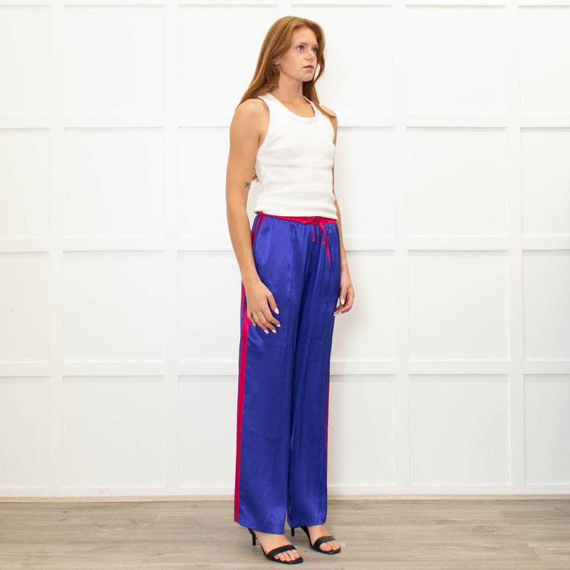 Serena Bute Purple Silky Wide Leg Pink Side Stripes Pink Elastic Trousers
