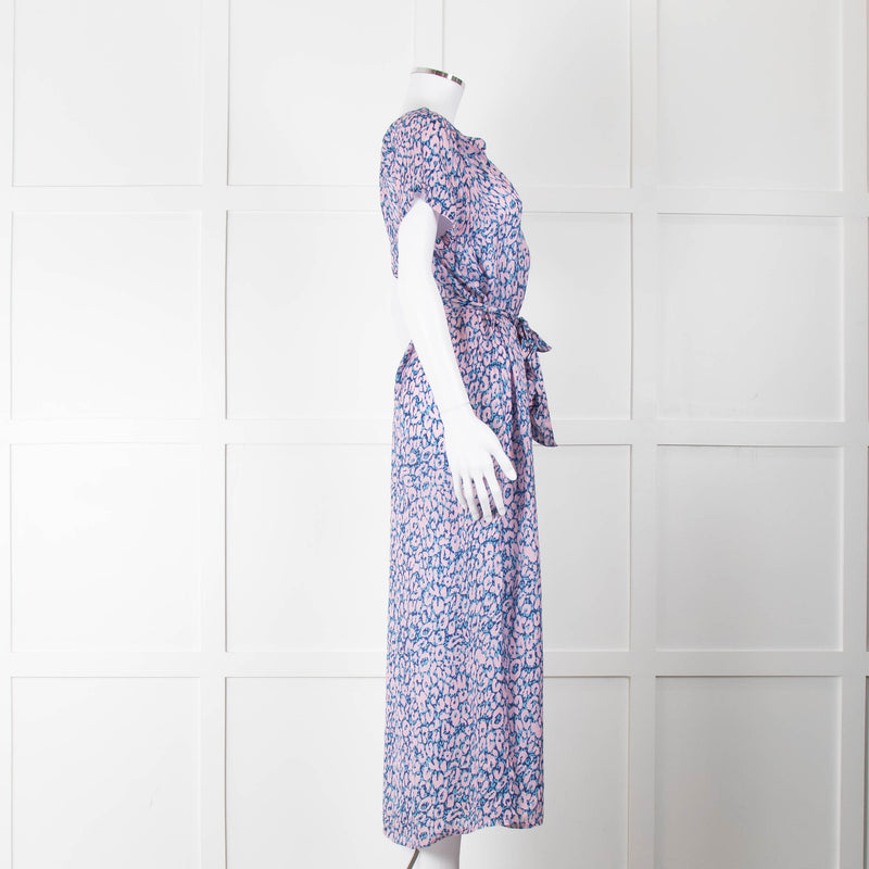 Primrose Park Pink Blue Leopard Print Short Sleeve Maxi Dress