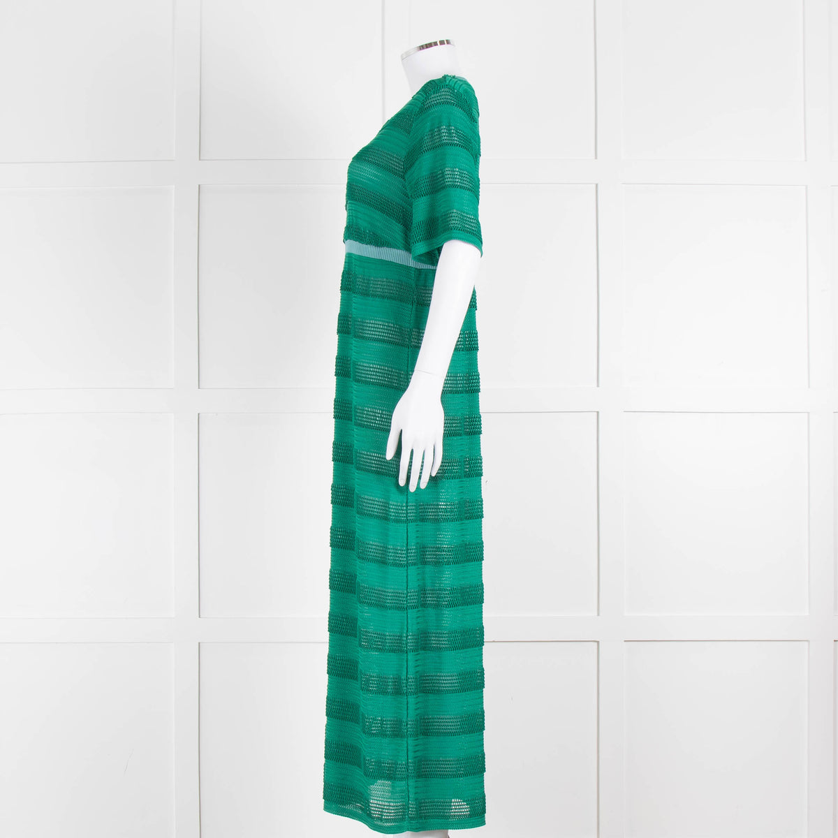 Maje Green Blue Trim Knitted Short Sleeve Maxi Dress & Slip