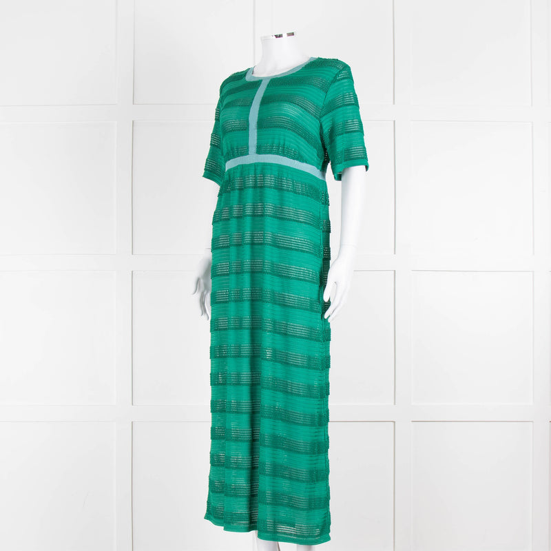 Maje Green Blue Trim Knitted Short Sleeve Maxi Dress & Slip