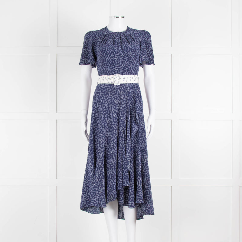 Belulah Navy White Floral Belted Short Sleeve Dress