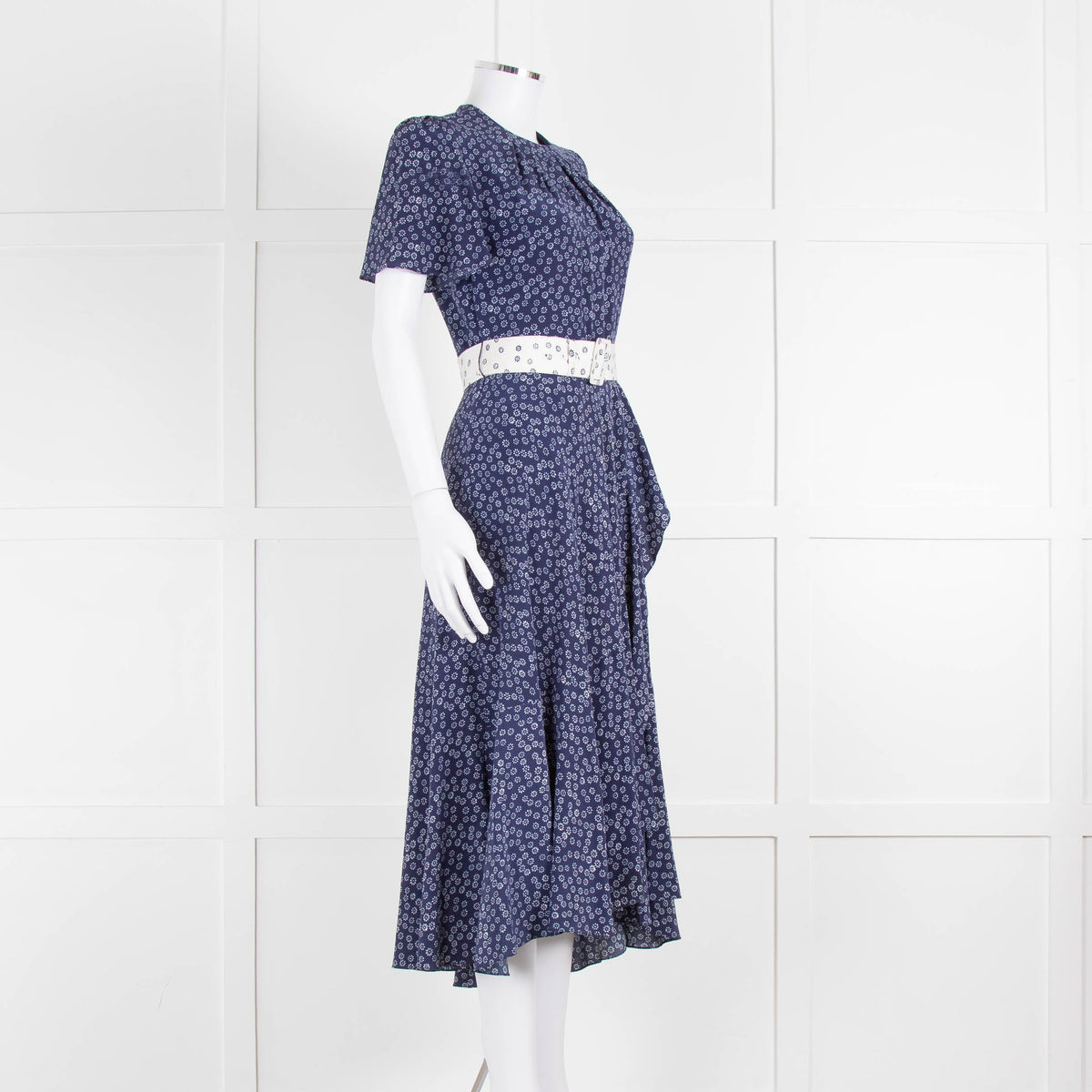 Belulah Navy White Floral Belted Short Sleeve Dress