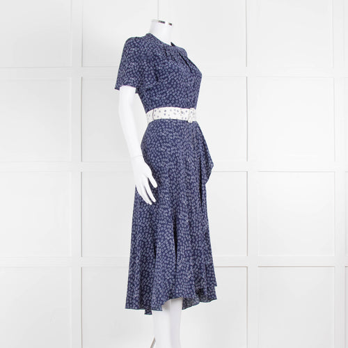 Belulah Navy White Floral Belted Short Sleeve Dress