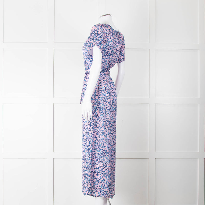 Primrose Park Pink Blue Leopard Print Short Sleeve Maxi Dress