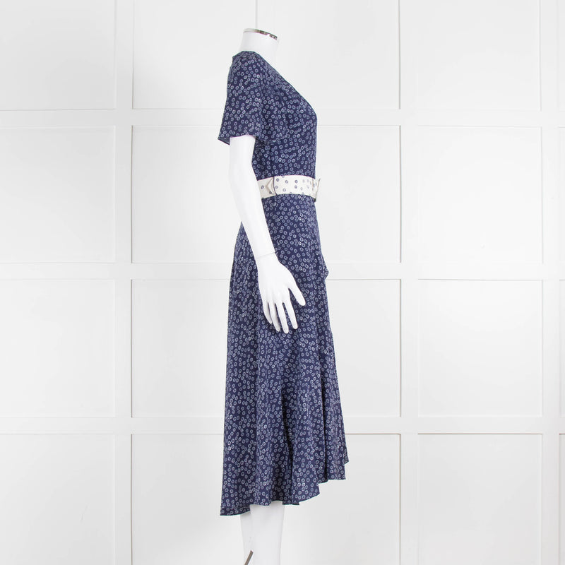 Belulah Navy White Floral Belted Short Sleeve Dress