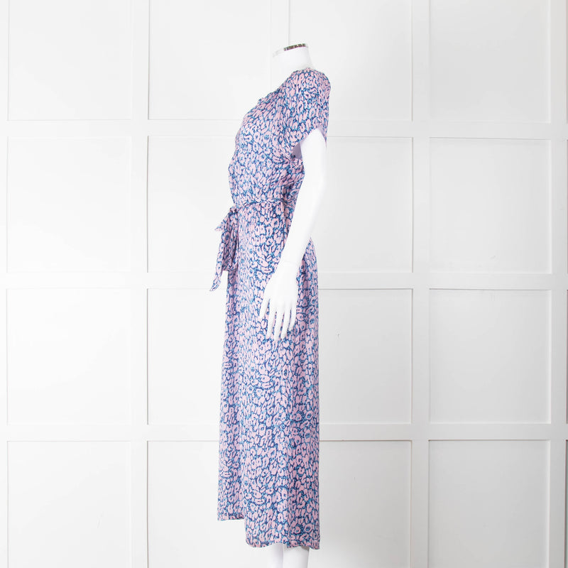 Primrose Park Pink Blue Leopard Print Short Sleeve Maxi Dress