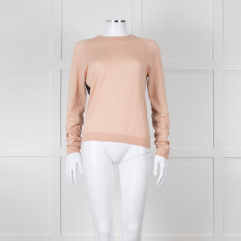 N. Peal Peach Black Lace Back Sweater