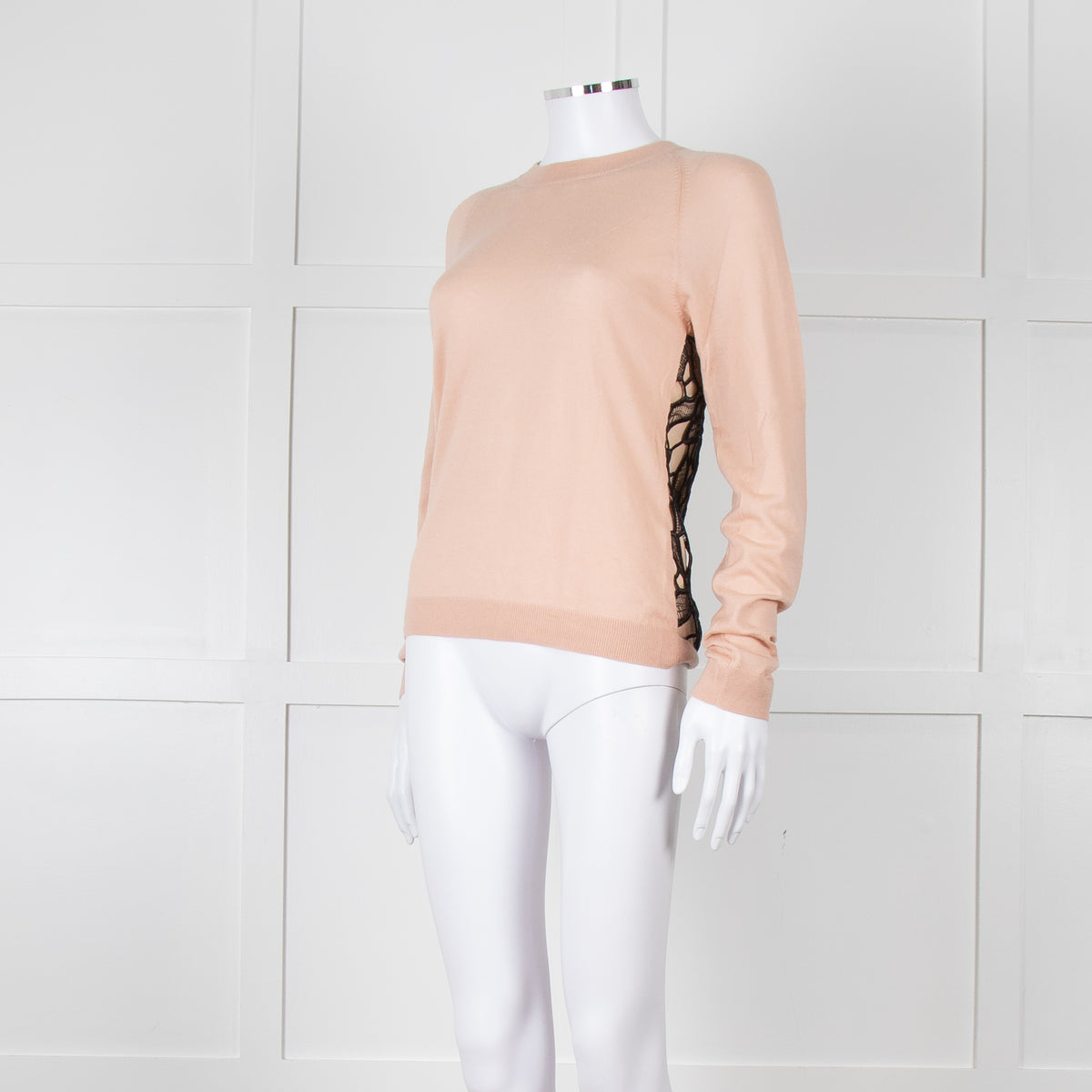 N. Peal Peach Black Lace Back Sweater