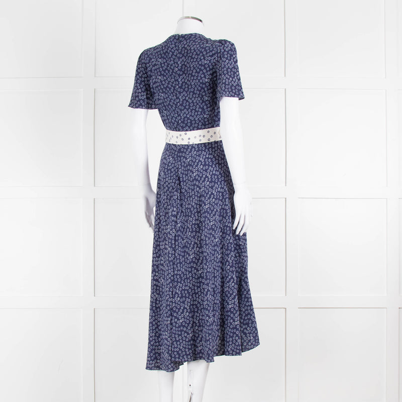 Belulah Navy White Floral Belted Short Sleeve Dress