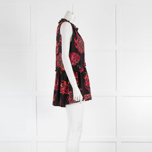 Dorothee Schumacher Black Sleeveless Top With Red Pink Pomegranates