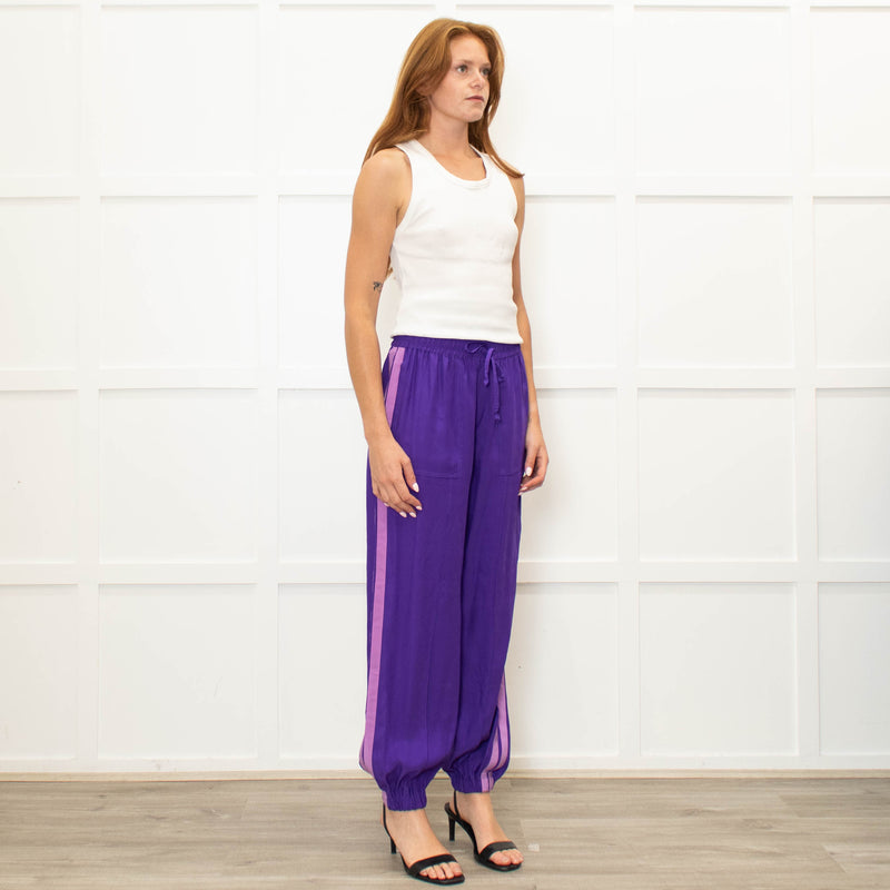 Serena Bute Purple Lilac Side Strap Elasticated Ankle Trousers