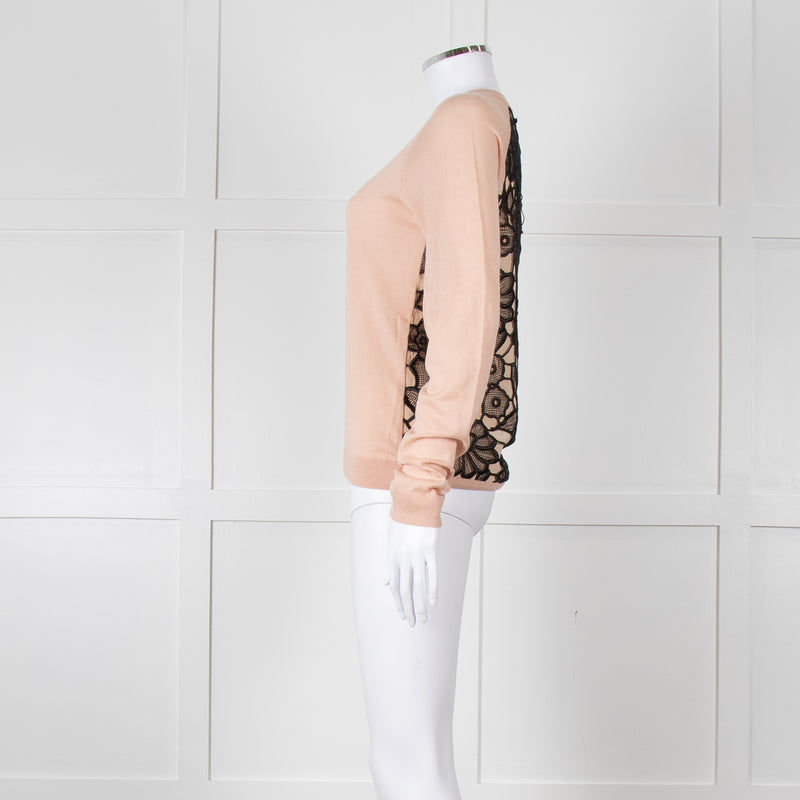 N. Peal Peach Black Lace Back Sweater