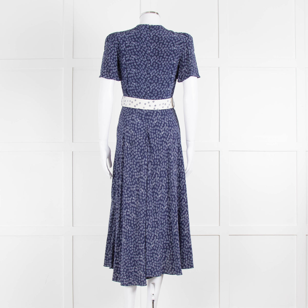 Belulah Navy White Floral Belted Short Sleeve Dress
