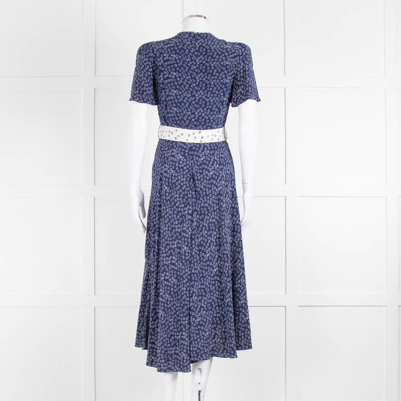 Belulah Navy White Floral Belted Short Sleeve Dress