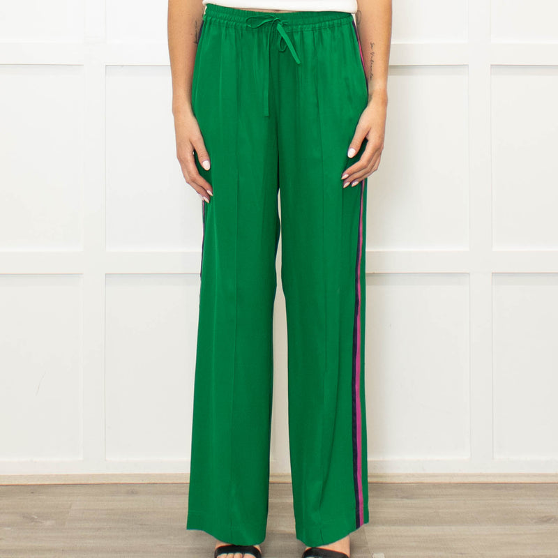 Serena Bute Green Silk Pink Side Stripe Trousers