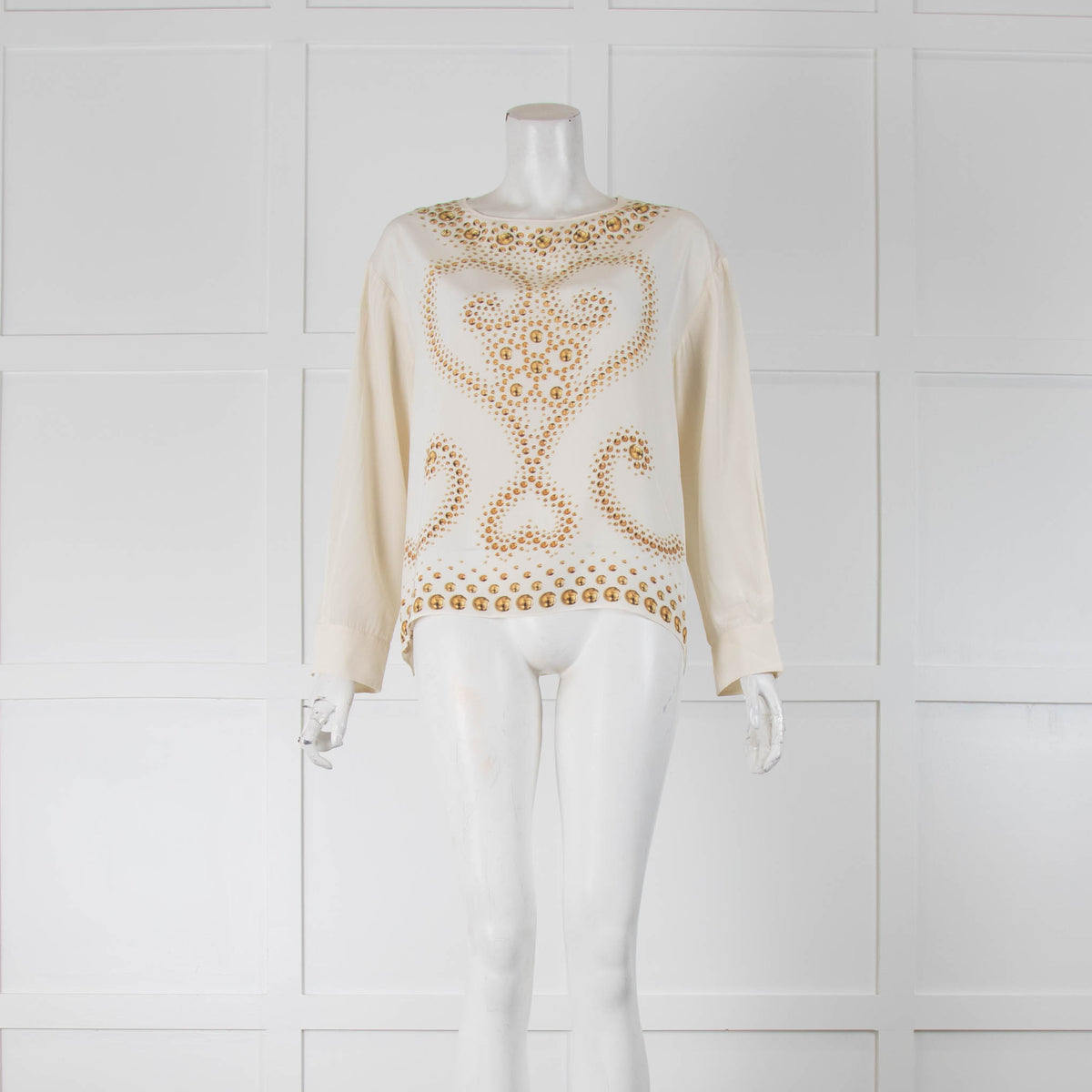 Moschino Cheap N Chic Cream Silk Blouse with Gold Print Detailing