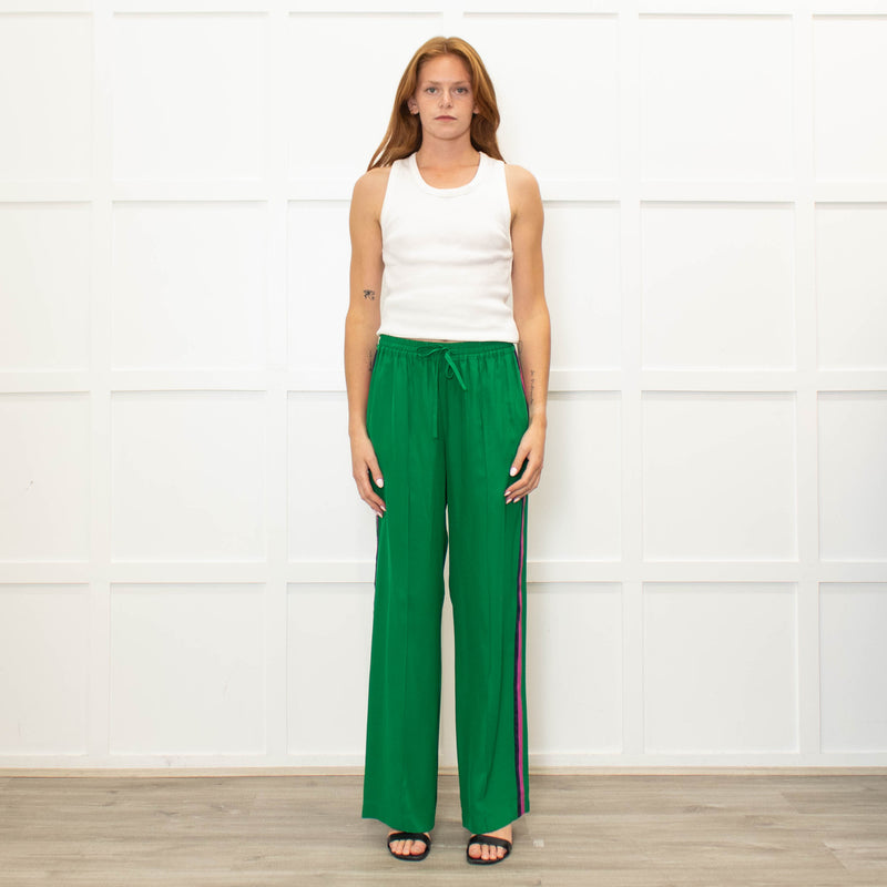 Serena Bute Green Silk Pink Side Stripe Trousers