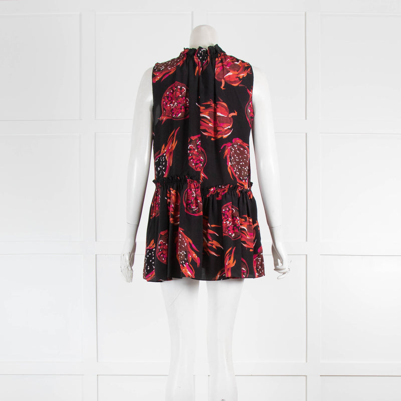 Dorothee Schumacher Black Sleeveless Top With Red Pink Pomegranates