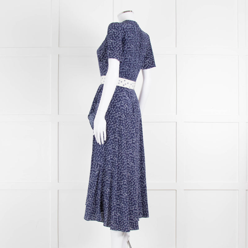 Belulah Navy White Floral Belted Short Sleeve Dress