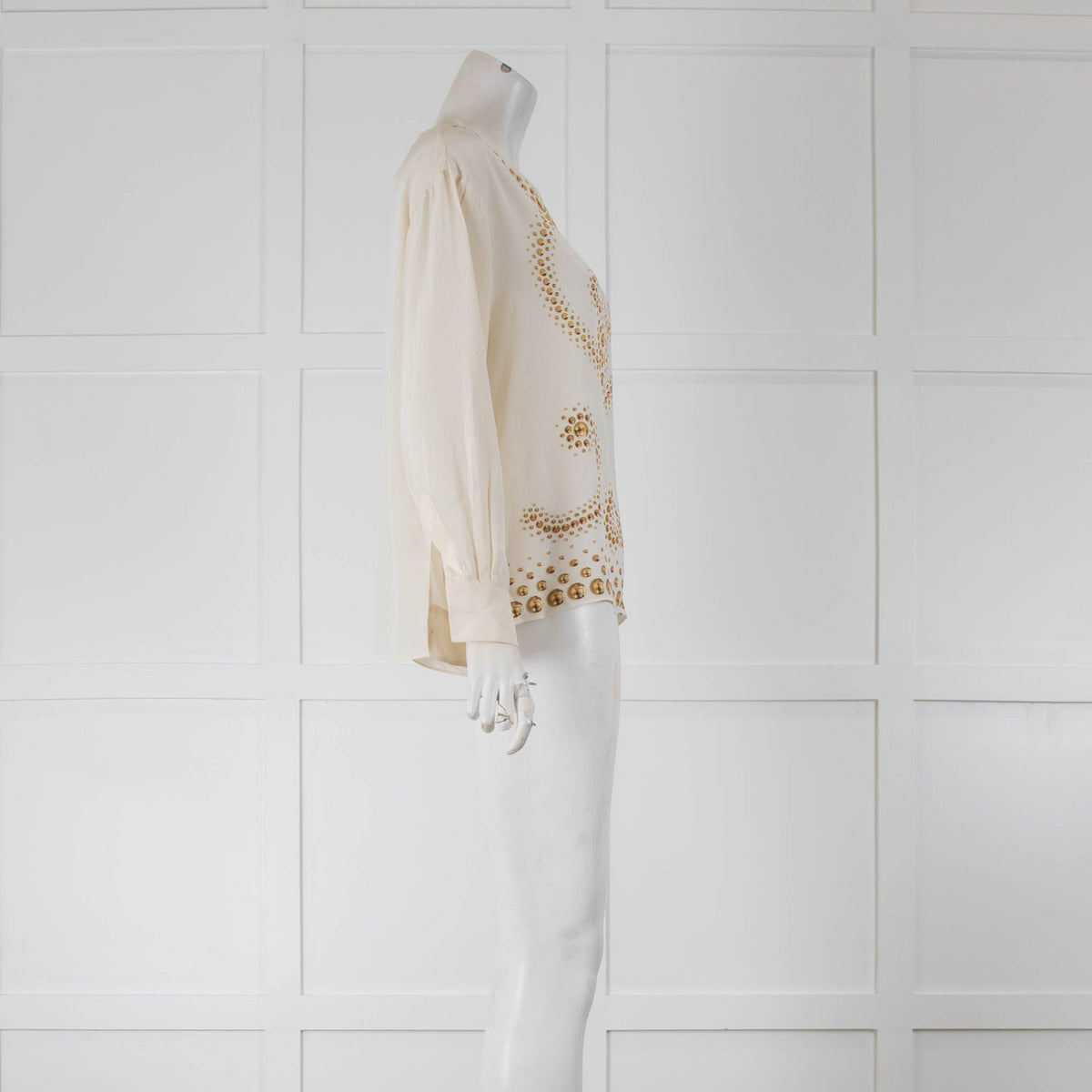 Moschino Cheap N Chic Cream Silk Blouse with Gold Print Detailing