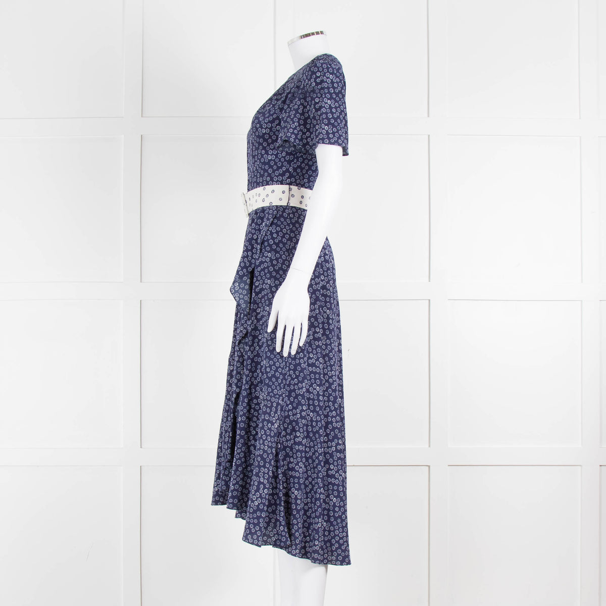 Belulah Navy White Floral Belted Short Sleeve Dress