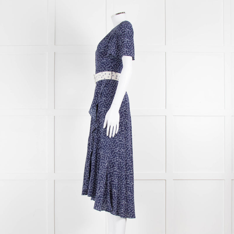 Belulah Navy White Floral Belted Short Sleeve Dress