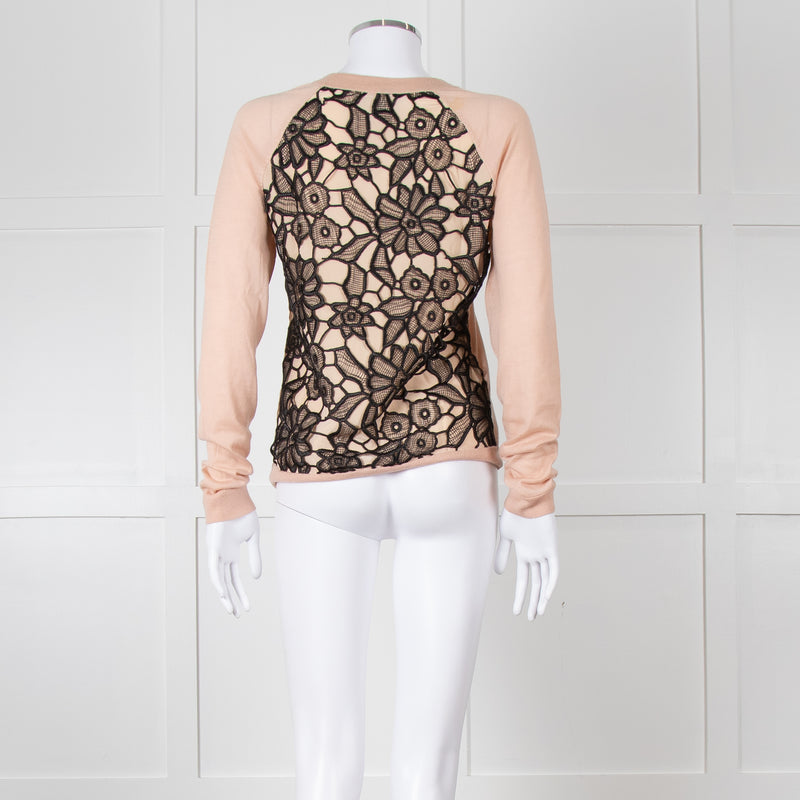 N. Peal Peach Black Lace Back Sweater