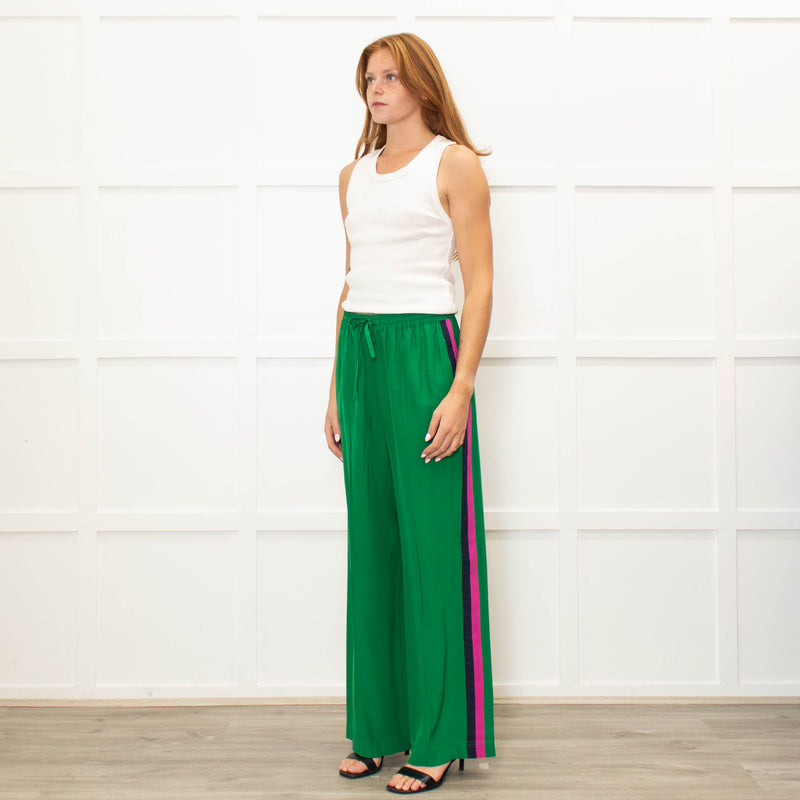 Serena Bute Green Silk Pink Side Stripe Trousers