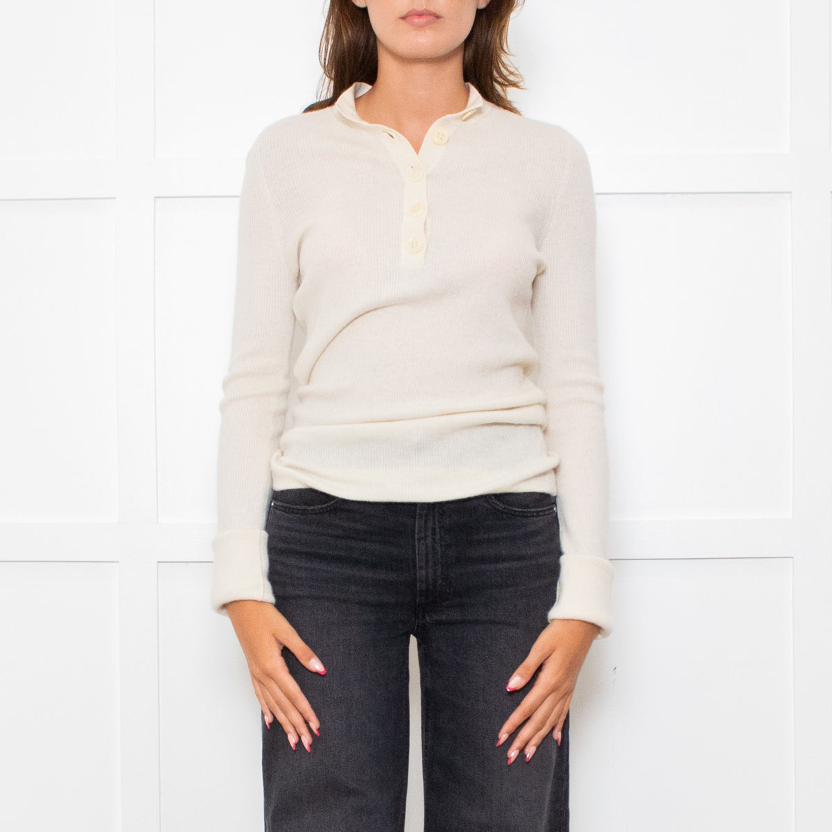 Raey Cream Button Up Long Sleeve Cashmere Jumper