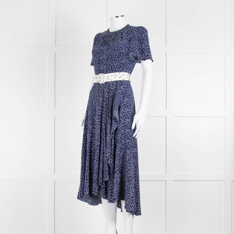 Belulah Navy White Floral Belted Short Sleeve Dress