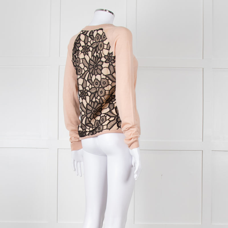N. Peal Peach Black Lace Back Sweater