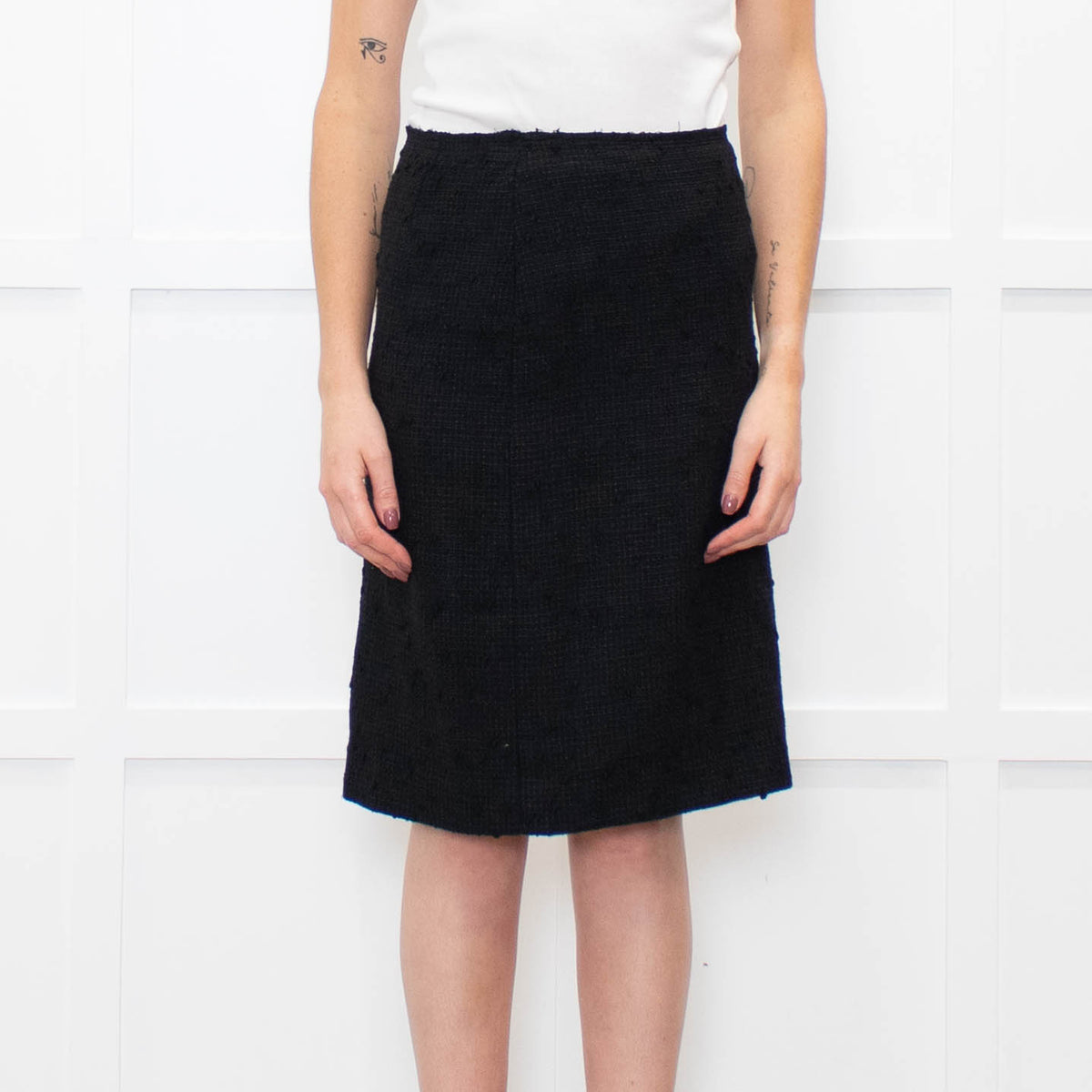 Prada Black Textured Wool Pencil Skirt