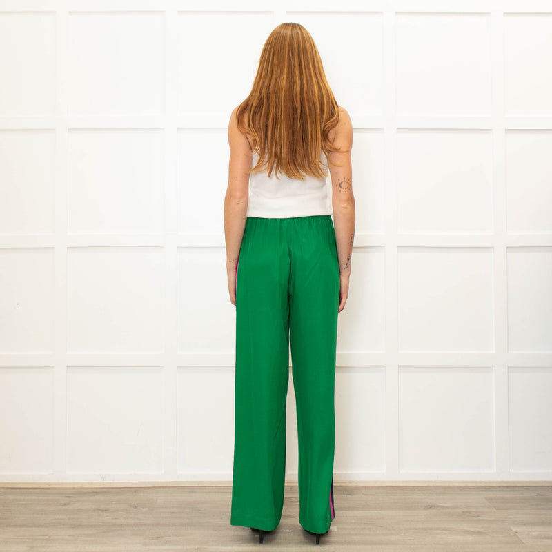 Serena Bute Green Silk Pink Side Stripe Trousers