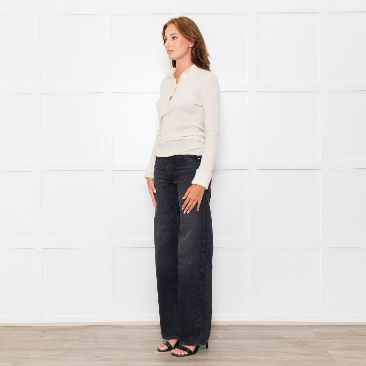 Raey Cream Button Up Long Sleeve Cashmere Jumper