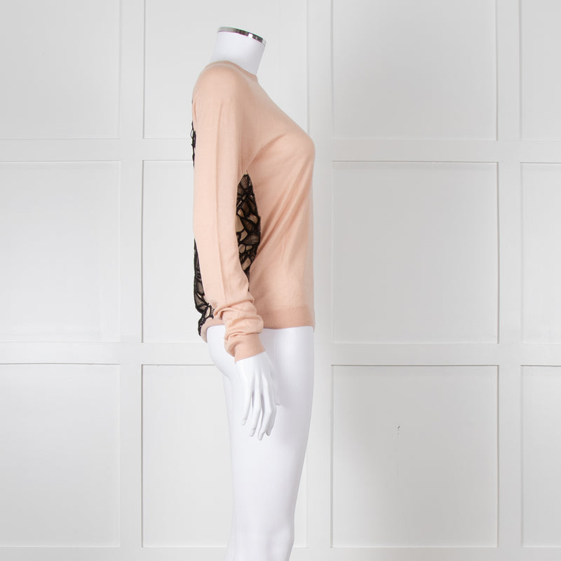 N. Peal Peach Black Lace Back Sweater