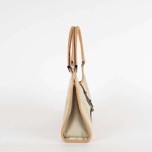 Gucci Cream Fabric Beige Leather trim Vintage Jackie Bardot Bag