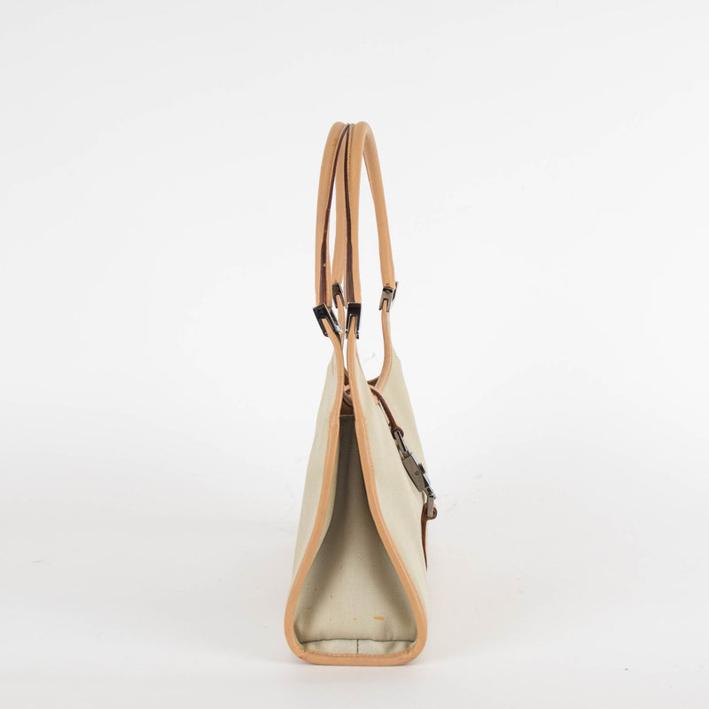 Gucci Cream Fabric Beige Leather trim Vintage Jackie Bardot Bag