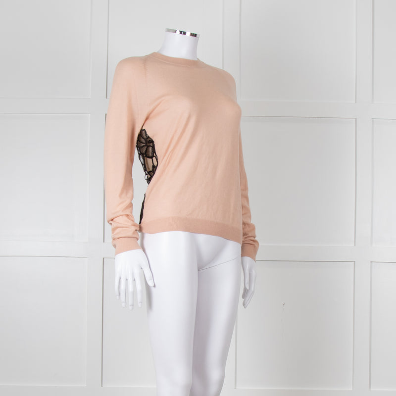 N. Peal Peach Black Lace Back Sweater