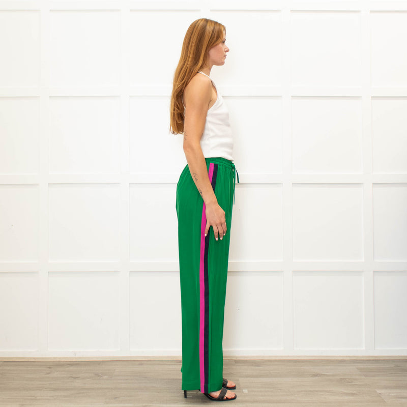 Serena Bute Green Silk Pink Side Stripe Trousers