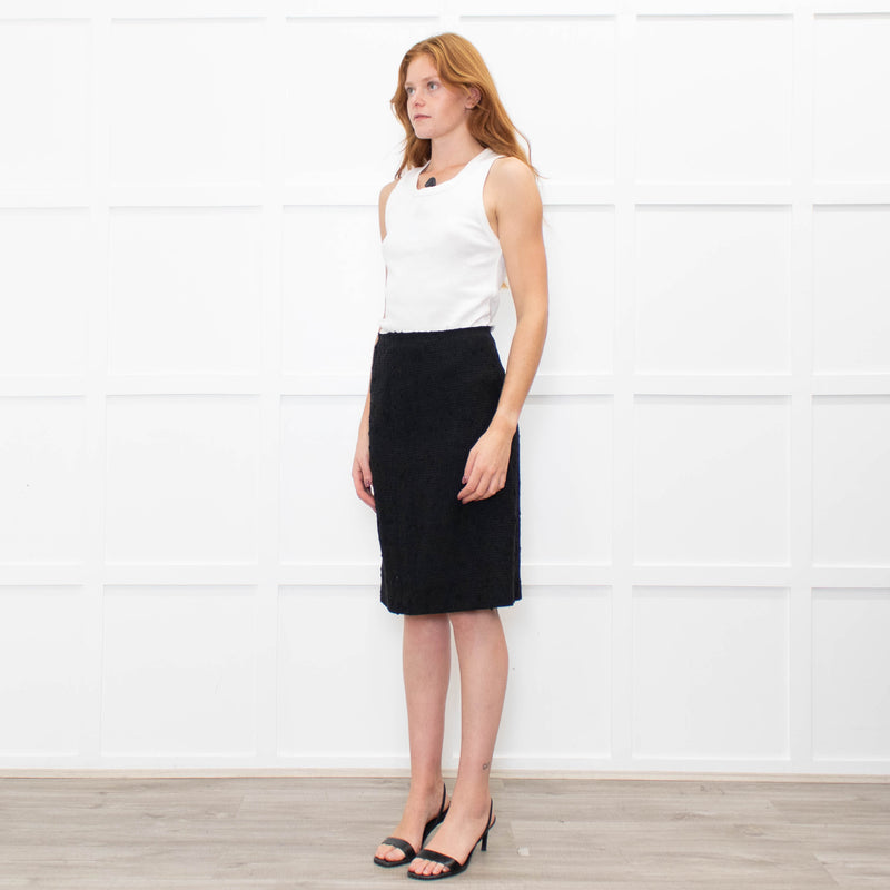 Prada Black Textured Wool Pencil Skirt