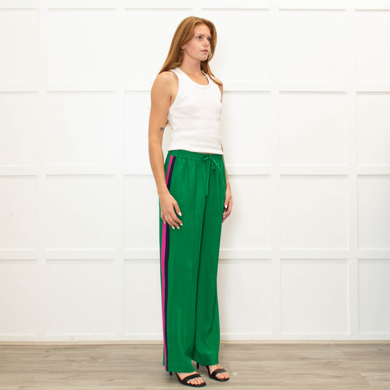 Serena Bute Green Silk Pink Side Stripe Trousers
