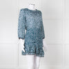 Ba&sh Teal White Floral Ruched Detail Mini Dress