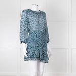 Ba&sh Teal White Floral Ruched Detail Mini Dress