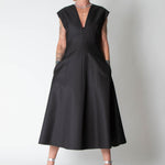 Michael Kors Collection Black Wool Silk Mix Deep V Fit & Flare Dress