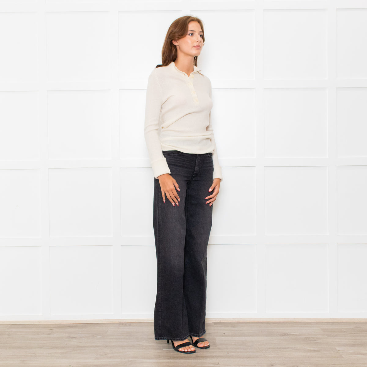 Raey Cream Button Up Long Sleeve Cashmere Jumper