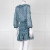Ba&sh Teal White Floral Ruched Detail Mini Dress